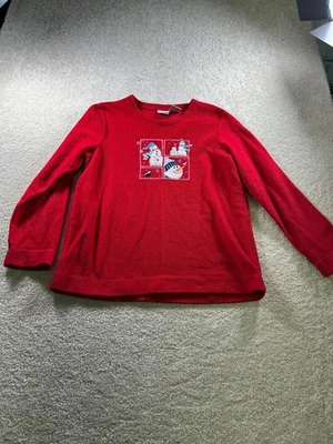 Suéter feminino veado branco vermelho tamanho L 100% poliéster boneco de neve inverno Natal - Imagem 1 de 4