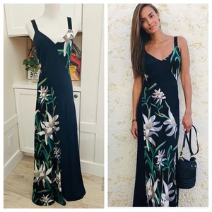 Maxi abito DVF Diane von Furstenberg con pannelli Harlow Lily nero seta blu navy - Foto 1 di 13