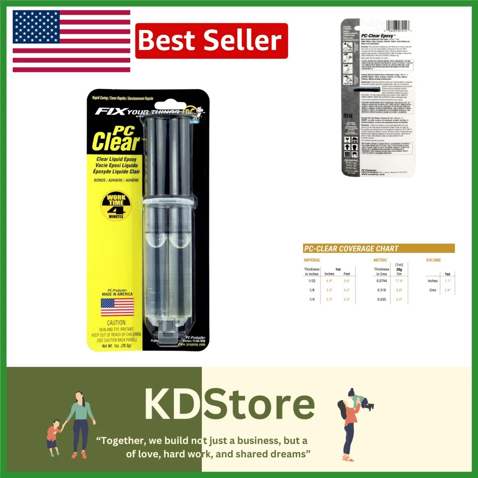 PC Products Pc-clear 1oz Double Syringe Epoxy Adhesive Liquid Clear 70147