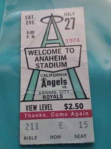 Biglietto Stub Angels Royals George Brett Rookie Anno MLB Baseball 27 Luglio 1974 - Foto 1 di 2