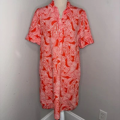 Chico’s Coral Naranja Lino Suelto Paisley Camisa Vestido Popover Talla 1 Mediano 8 Foto 1 de 4