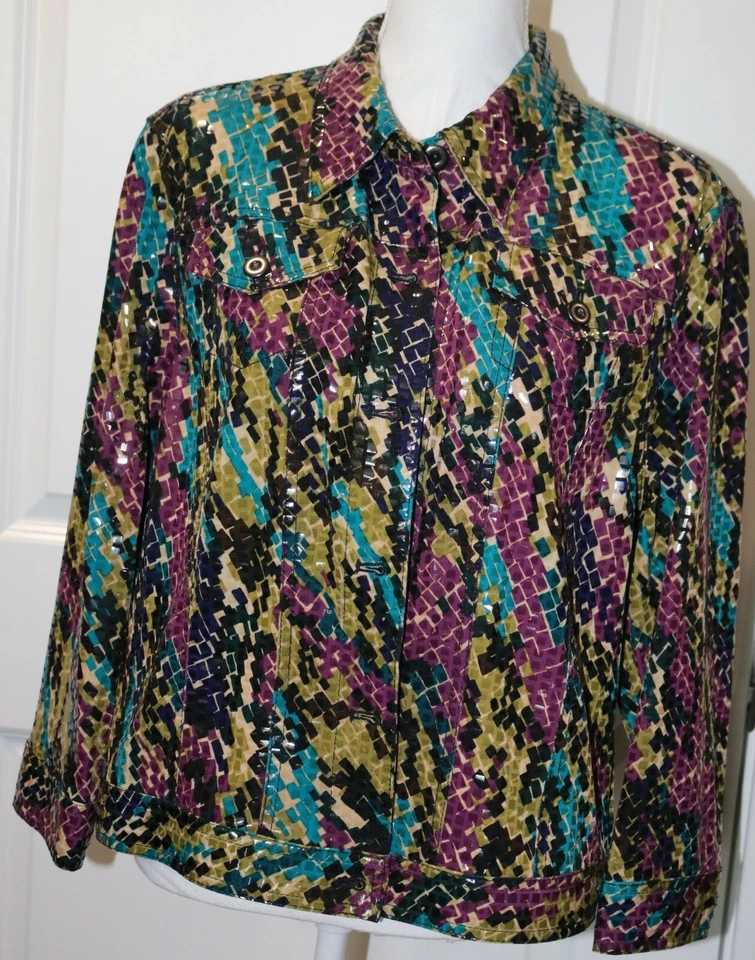 Chaqueta Abrigo Talla 18 Rubí Rd Púrpura Negro Verde Nuevo Sin Etiquetas Lentejuelas Abotonadas Manga 3/4 Foto 1 de 1