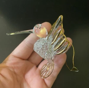 Vintage Hand Blown Spun Glass Hummingbird With Gold Accents Hanging Ornament - Picture 1 of 14