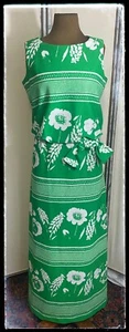 Hawaiian Trends By Jerrie Lurie Vintage Green & White Floral Sarong Larger Size - Picture 1 of 12