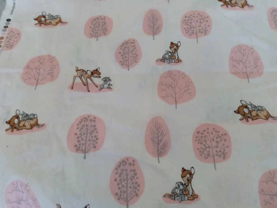 Pink Bambi Fabric Cotton Woven Thumped Deer Disney Camelot fabrics trees  - Image 1 of 1