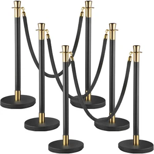 VEVOR 6 Pcs Queue Barrier Posts Crowd Control Stanchion w/ Black Velvet Rope - Picture 1 of 12