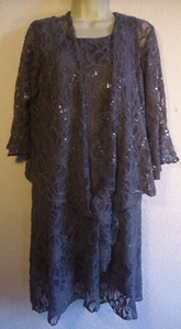Brand New Nouvelle Pewter Lace Dress & Jacket Sequins Knee Length Lined UK 20 - Picture 1 of 11