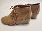 Toms tan suede lace up wedge ankle booties size 8.5