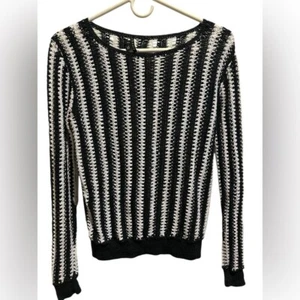 THEORY navy white crochet knit linen blend sweater size Small - Picture 1 of 6