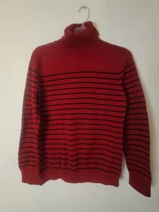 Lauren Ralph Lauren Sweater Red Pullover Turtleneck Striped Cotton Womens Large - Picture 1 of 4