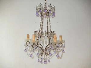 Maison Baguès Style Beaded Crystal Basket Lavender Purple Drops Chandelier - Picture 1 of 1