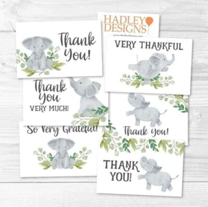 24 Greenery Elephant Thank You Cards With Envelopes, Kids or Baby Shower... - Picture 1 of 7