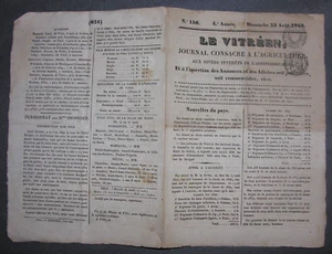 Le Vitréen. Tagebuch der Stadt Vitré über die Landwirtschaft. 1840 - Bild 1 von 1