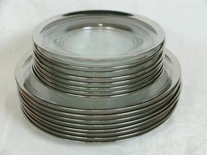 Rare West Elm Metallic Double Banded Platinum 8 Dinner & 8 Salad Plates - Picture 1 of 8