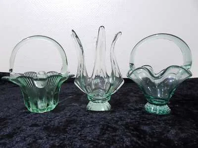 Hztrfd - 3 x Design Glas Korb Schale - Vintage - Hellgrün - Handgefertigt - Bild 1 von 4