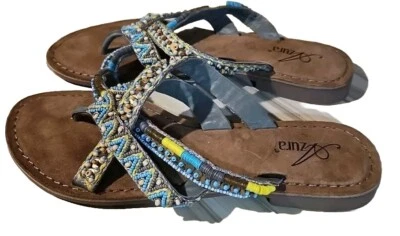 Spring Step Azura Native Sandals Gray Blue  Beadwork Strappy Women Sz 7  F16 - Image 1 of 4