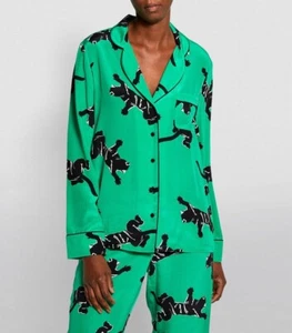 Diane Von Furstenberg DVF Climbing Panther Silk Pajama Set Size M/L Green - Picture 1 of 17