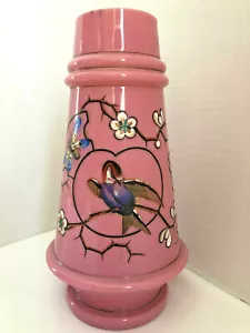 Victorian Antique RING VASE circa 1890 Hand Blown Glass Pink with Flower Decor - Picture 1 of 7