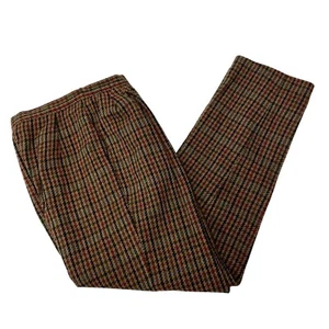 Vtg 70 80’s Brown HOUNDSTOOTH Multicolor OVERCHECK Business Pants Wool TWEED 26 - Picture 1 of 12
