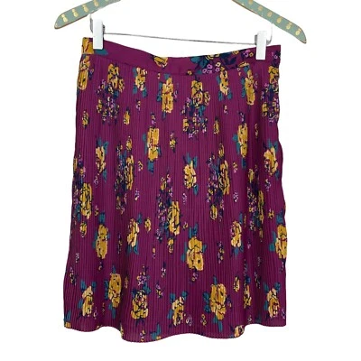 ModCloth Skirt Womens Medium Pleated Knee Length Purple Floral Career New NWOT - Image 1 of 4