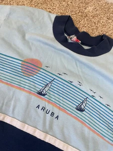 Vintage 80s Aruba Dutch Caribbean T-Shirt XL (Fits Smaller) Graphic Tee Boat - Bild 1 von 8