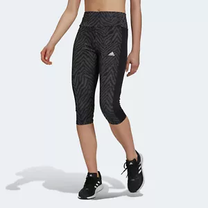 Adidas Women's Designed to Move High-Rise Sport Zebra Capri Tights GR9653 Black - Picture 1 of 5