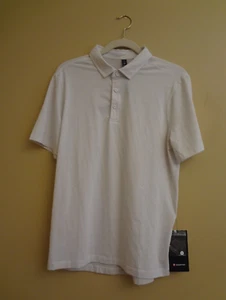 NUEVO CON ETIQUETAS Para hombres Lululemon Evolution Blanco Rayas Manga Corta Polo Talla M - Imagen 1 de 7