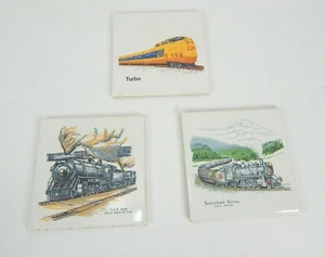 Train Railroad Decorative Ceramic Tile/Trivets Set of 3 Made in Canada - Picture 1 of 10