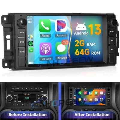 2+64GB Android 15 Carplay Car GPS Stereo Radio For Jeep Wrangler Dodge Chrysler - Image 1 of 4