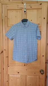 Ted Baker Short Sleeve Summer Shirt In Size 3 UK M Blue Checked With Red - Picture 1 of 6