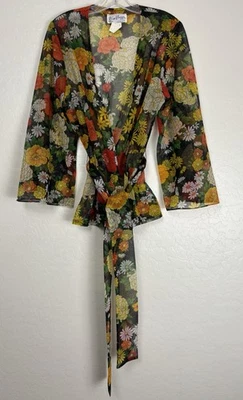 Edith Flagg Vintage Años 70 Hippie Floral Boho Kimono Topper Playa Retro XL 1933 Foto 1 de 4