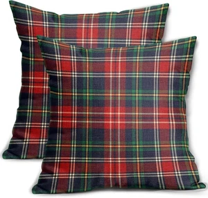 Christmas Plaid Pillow Covers 18&quot; x (Pack of 2), Red Green Blue  - Picture 1 of 8