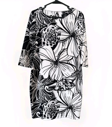 VETEMENTS Abito tubino donna mezzanotte velluto bianco e nero floreale manica lunga tg 10