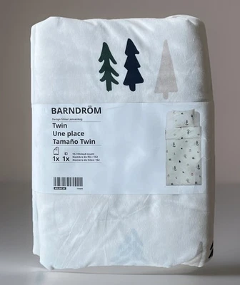 NEW IKEA Duvet Spread Quilt Cover Twin Bed w/ Queen Pillow Case Christmas Trees - Image 1 of 4