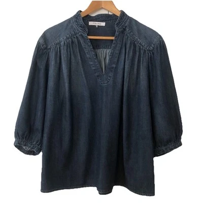 Camisa vaquera CALI montura plisada corta manga abullonada popover talla XS Foto 1 de 4