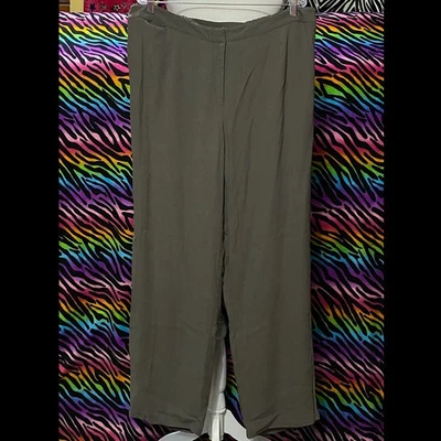 Eileen Fisher Plus Size 1X 100% Silk Pants Grayish Brown Stretchy Waist *FLAWS - Image 1 of 4