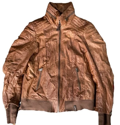 Chaqueta Mujer RUDSAK Cuero Marrón Moto Se Vende Como Está Ver Todas 📸 Talla Grande Foto 1 de 4