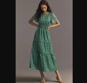 Neu XL von Anthropologie The Somerset Jacquard Maxikleid in Ulmengrün - Bild 1 von 13