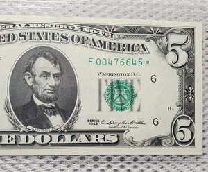 *Star* 1963 $5 Federal Reserve STAR Note Atlanta, GA Plain Series Nice Crisp UNC - Picture 1 of 8
