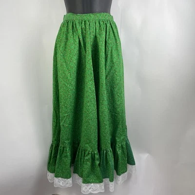 Falda Calicó Verde Vintage Floral Encaje Volantes Ribete Largo Espalda Cremallera Talla M Foto 1 de 4