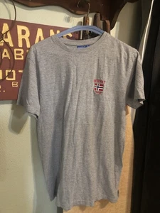 Norge Norway Gray T-Shirt Size Medium Embroidered Flag  - Picture 1 of 5