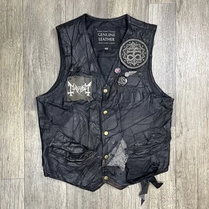 Vintage Thrashed Lederweste Herren Small Metal Patch Mayhem Harley Davidson Pins - Bild 1 von 9