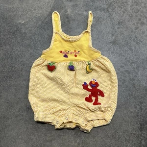 Vintage Sesame Street Girl's Yellow Gingham Bubble Romper Size 18 Months Elmo - Picture 1 of 4