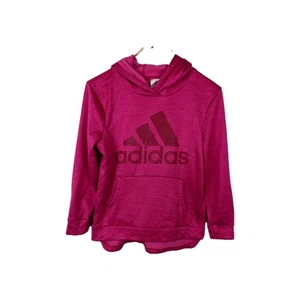 Adidas Pink Glitter Shimmer Logo Hooded Sweatshirt Hoodie Girls Sz Large L 14 - Picture 1 of 7