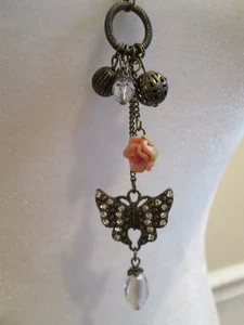 Lange Kette baumelnde Strass Schmetterling Quaste Halskette - Bild 1 von 3