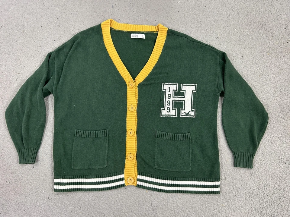 Hollister Varsity Letterman кардиган свитер женщин маленький зеленый желтый опрятный Y2K - Изображение 1 из 4