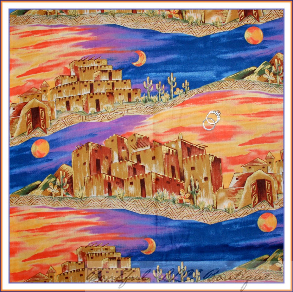 BonEful Fabric FQ Cotton Quilt Desert Scenic Cactus SKY Sunset Full Moon Indian - Image 1 of 4
