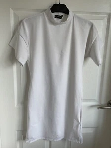 Ladies White PRETTYLITTLETHING Short Sleeve Mock Neck Mini Dress - Size 10 - Picture 1 of 15