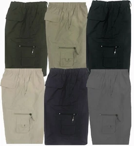 MENS PLAIN CARGO SHORT ELASTICATED LIGHTWEIGHT COMBAT WAIST PANTS S-3XL RRP19.99 - Picture 1 of 7