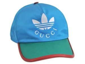 Authentic GUCCI Adidas Cap Nylon Leather Size M 703825 Blue Multicolor 3547M - Picture 1 of 10